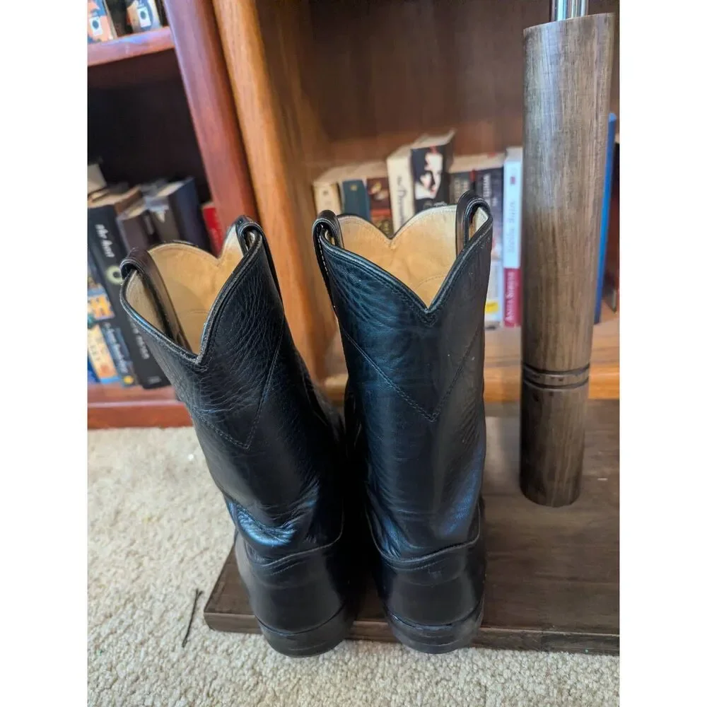 Justin Boots Mens 11.5D Roper Cowboy Western Mid Calf Black Leather Pull On